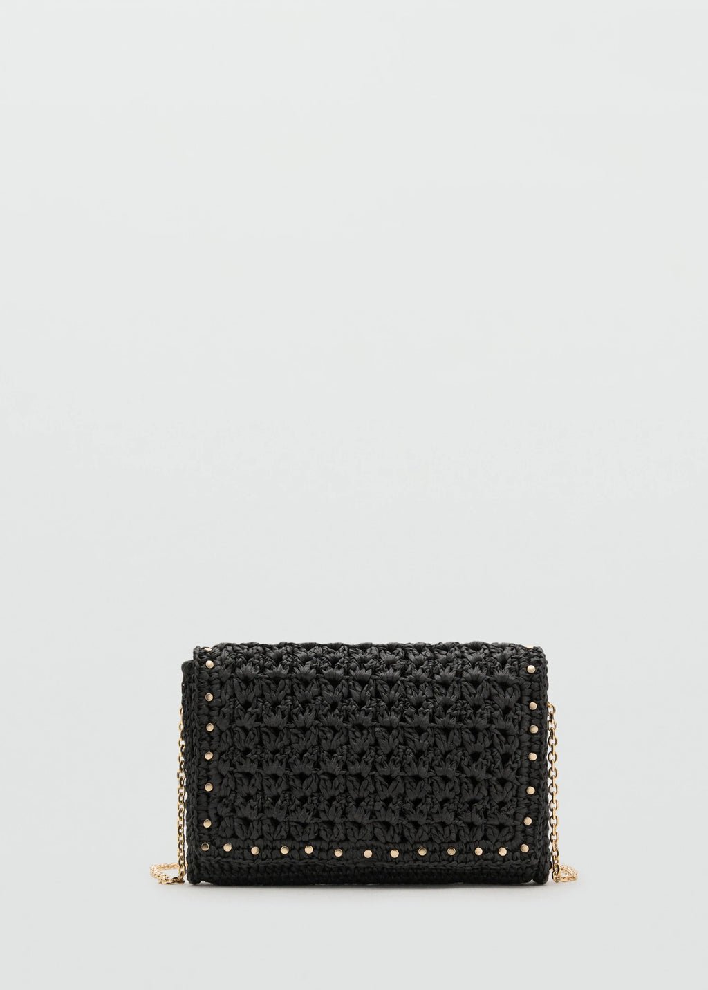 Natural Fibre Shoulder Bag With Studs Black