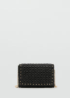 Natural Fibre Shoulder Bag With Studs Black