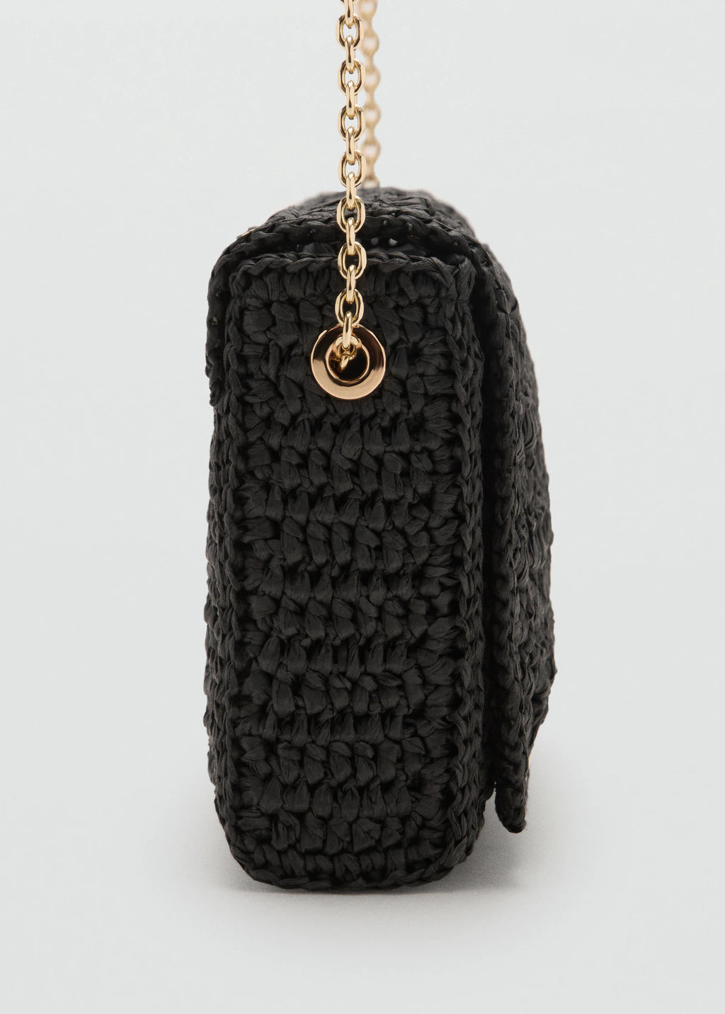 Natural Fibre Shoulder Bag With Studs Black
