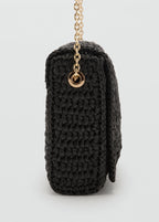 Natural Fibre Shoulder Bag With Studs Black