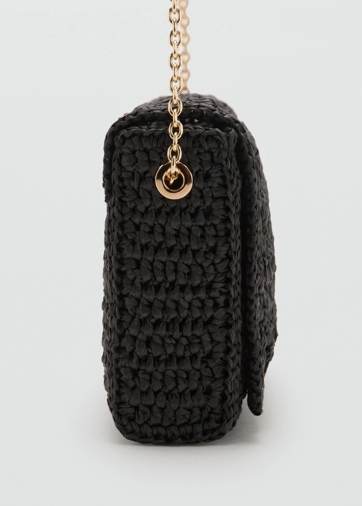 Natural Fibre Shoulder Bag With Studs Black