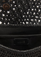 Natural Fibre Shoulder Bag With Studs Black