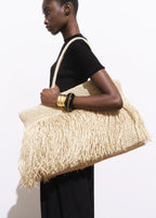 Natural Fibre Shopper Bag With Tassels Beige