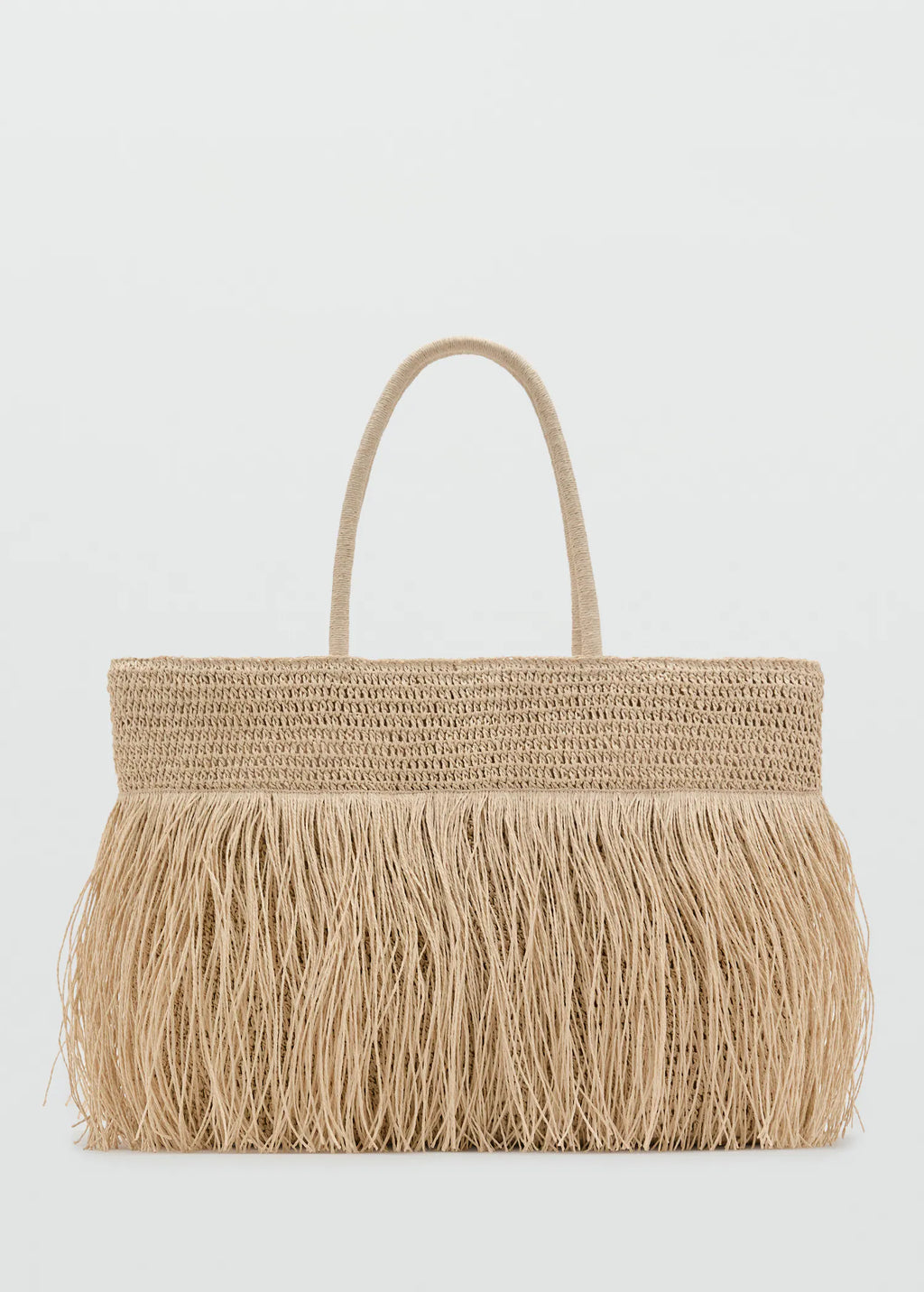 Natural Fibre Shopper Bag With Tassels Beige