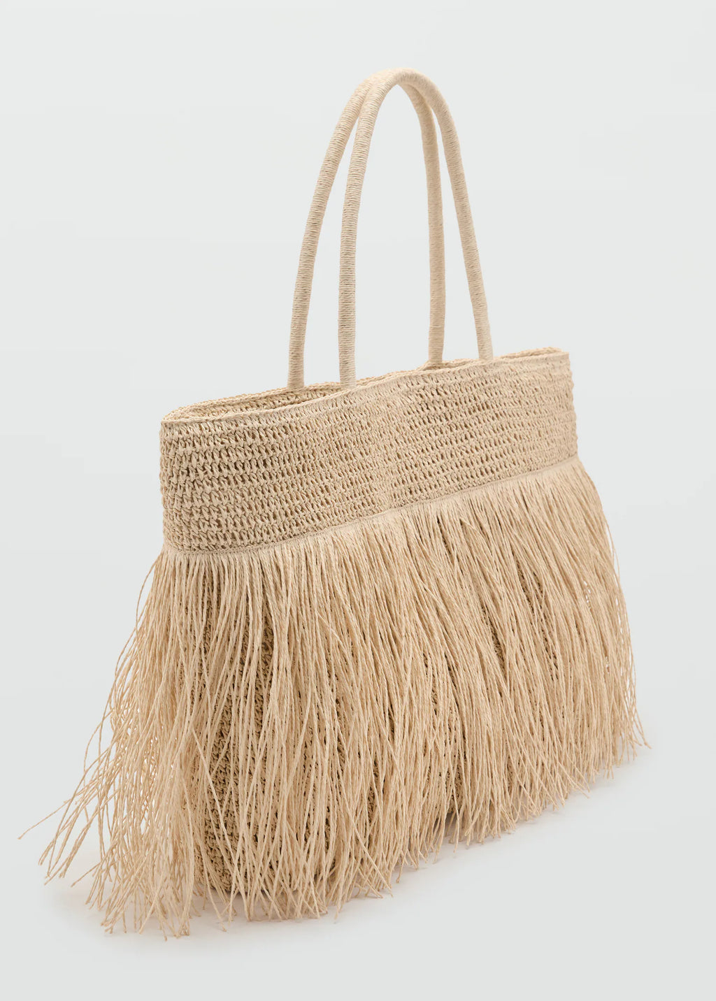 Natural Fibre Shopper Bag With Tassels Beige