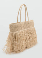 Natural Fibre Shopper Bag With Tassels Beige