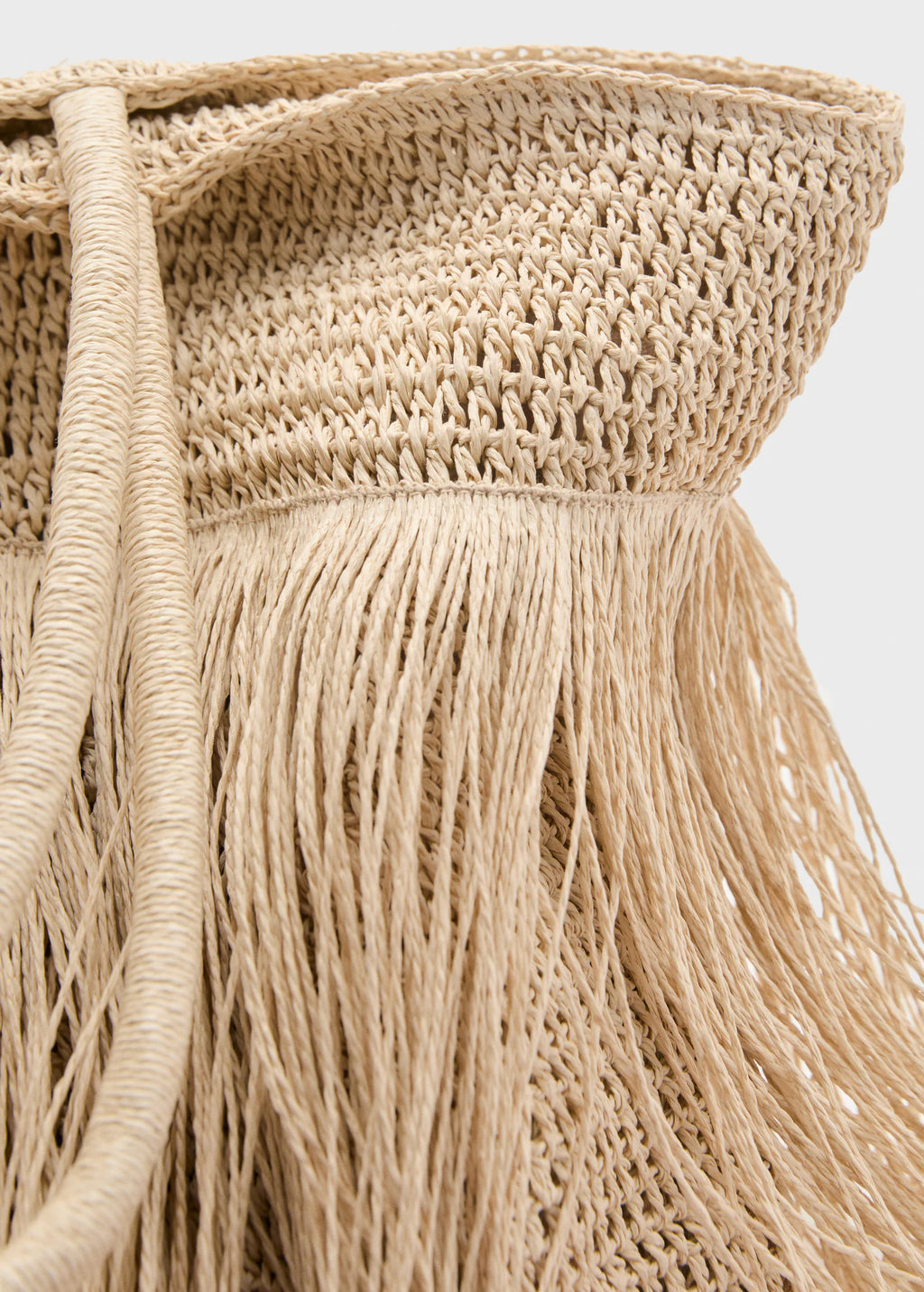 Natural Fibre Shopper Bag With Tassels Beige