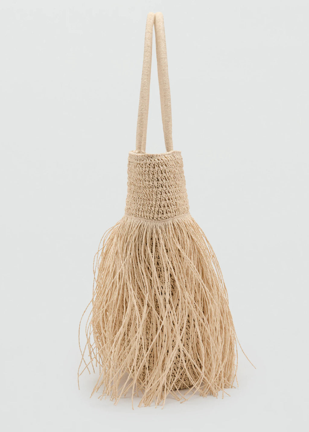 Natural Fibre Shopper Bag With Tassels Beige