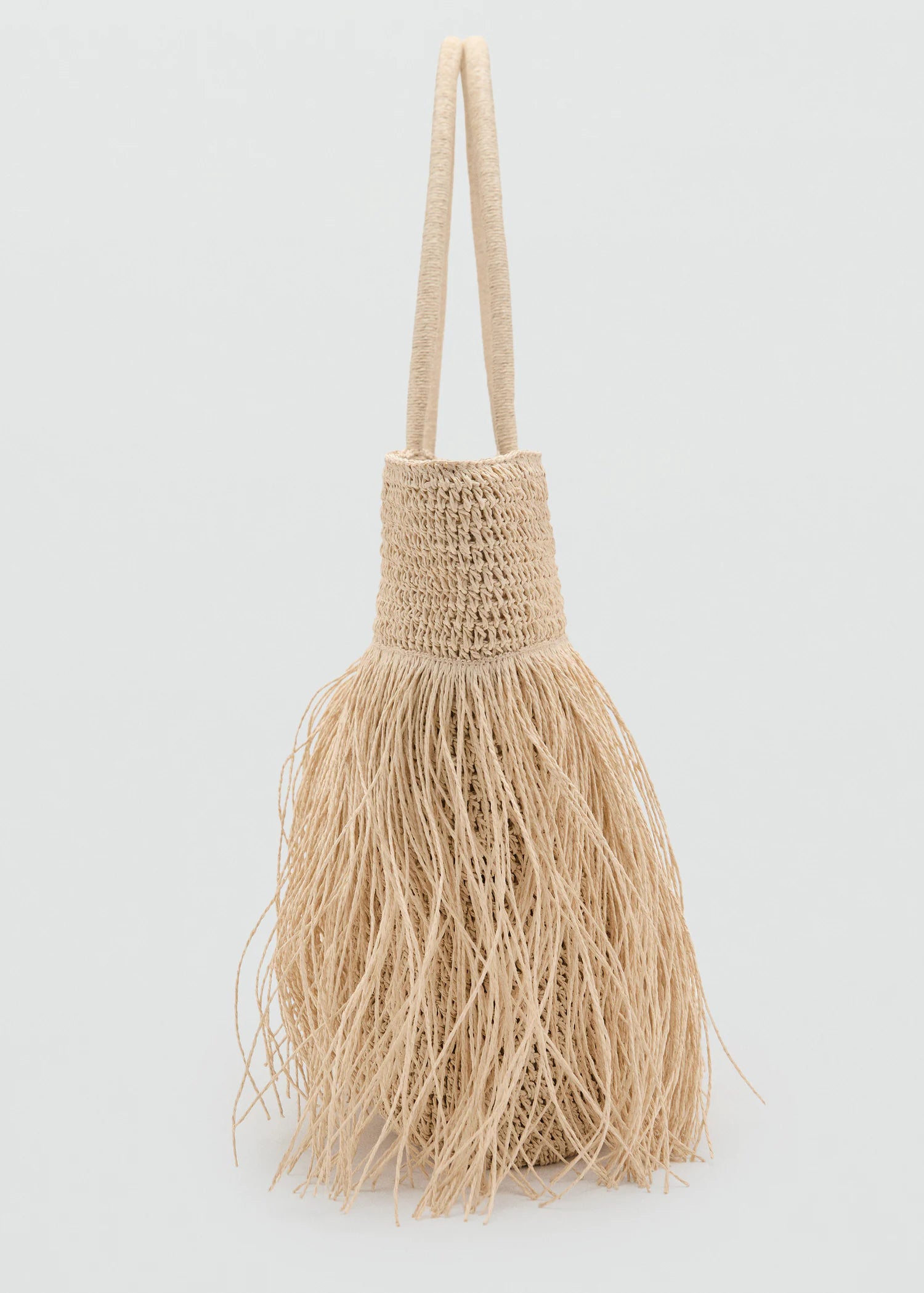 Natural Fibre Shopper Bag With Tassels Beige