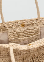 Natural Fibre Shopper Bag With Tassels Beige