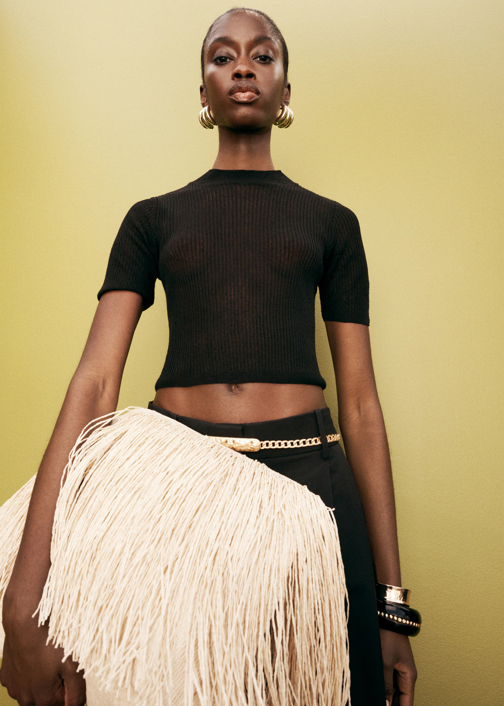 Natural Fibre Shopper Bag With Tassels Beige