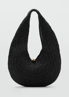 Natural Fibre Oval Shoulder Bag Black