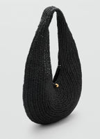 Natural Fibre Oval Shoulder Bag Black