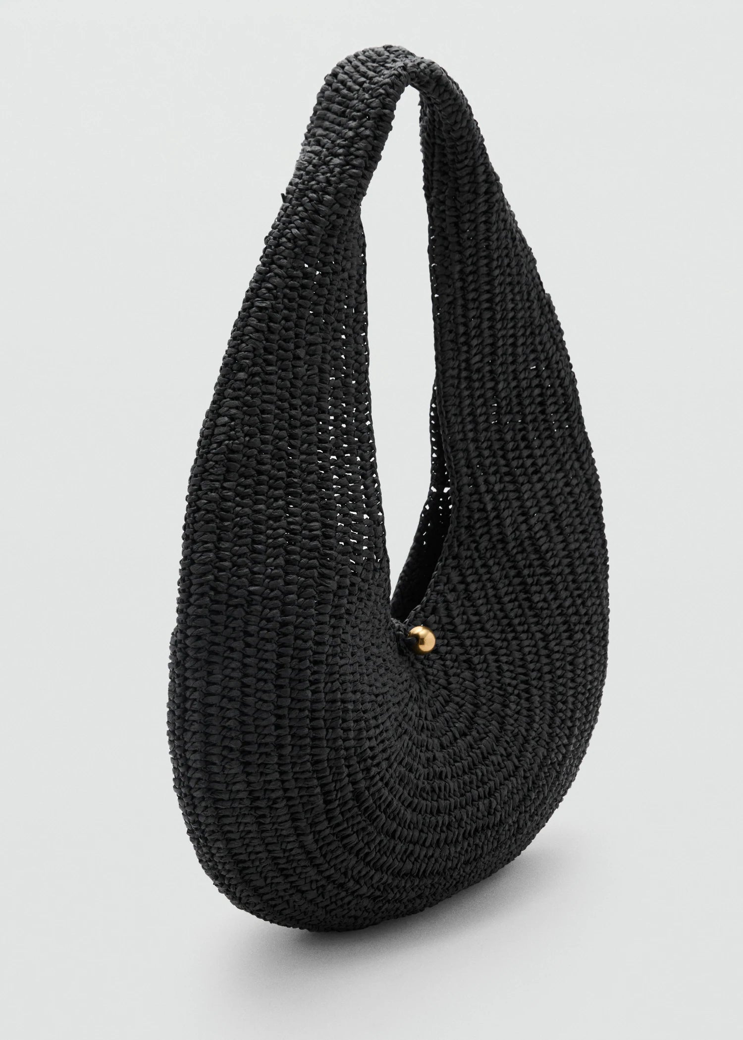 Natural Fibre Oval Shoulder Bag Black