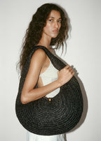 Natural Fibre Oval Shoulder Bag Black