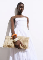 Natural Fibre Handbag With Fringes Beige