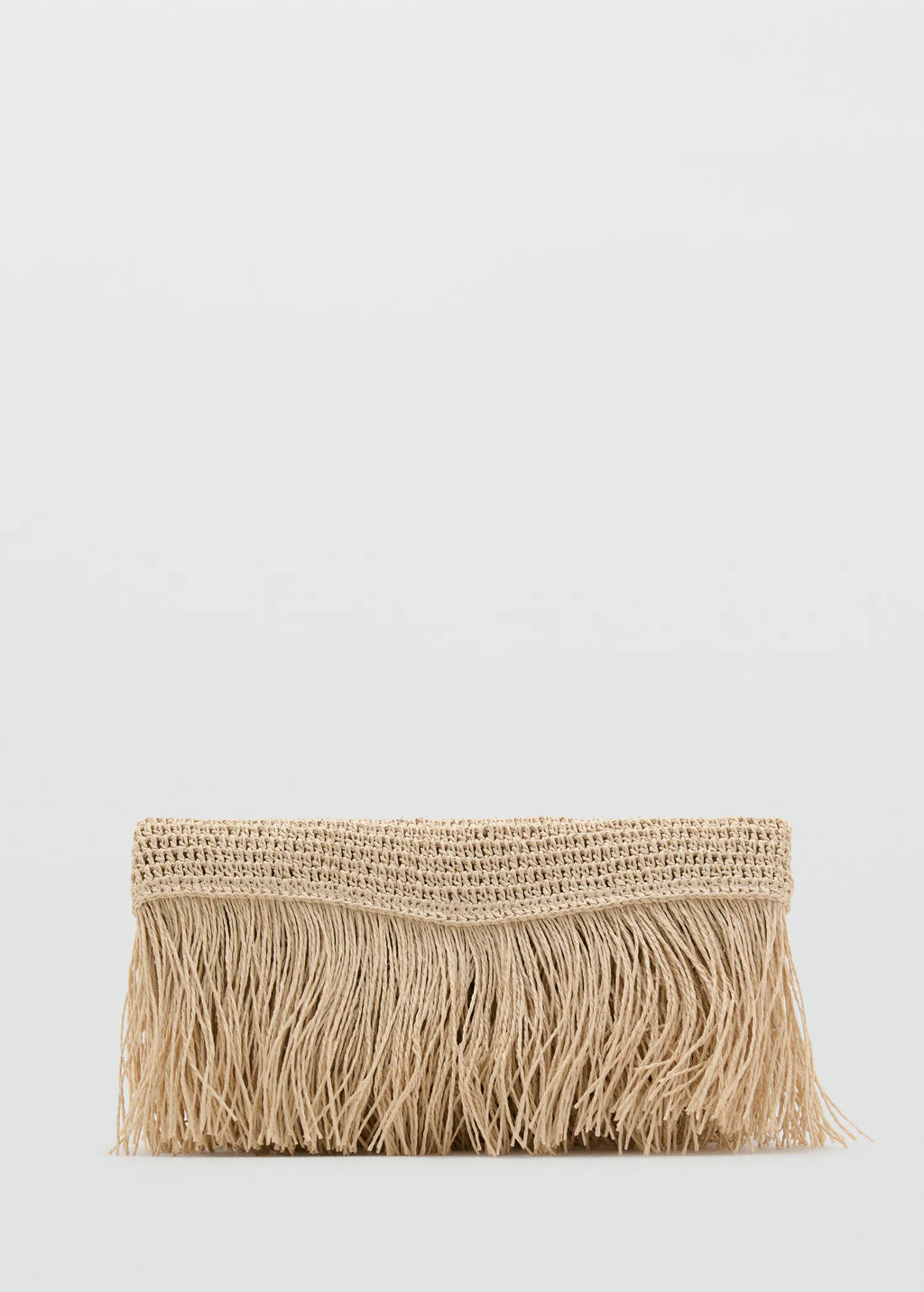 Natural Fibre Handbag With Fringes Beige