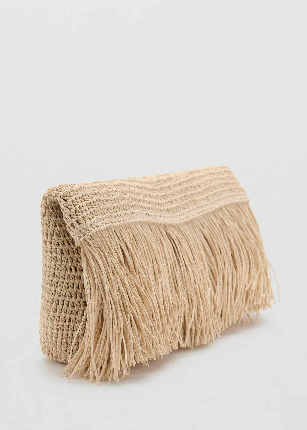 Natural Fibre Handbag With Fringes Beige