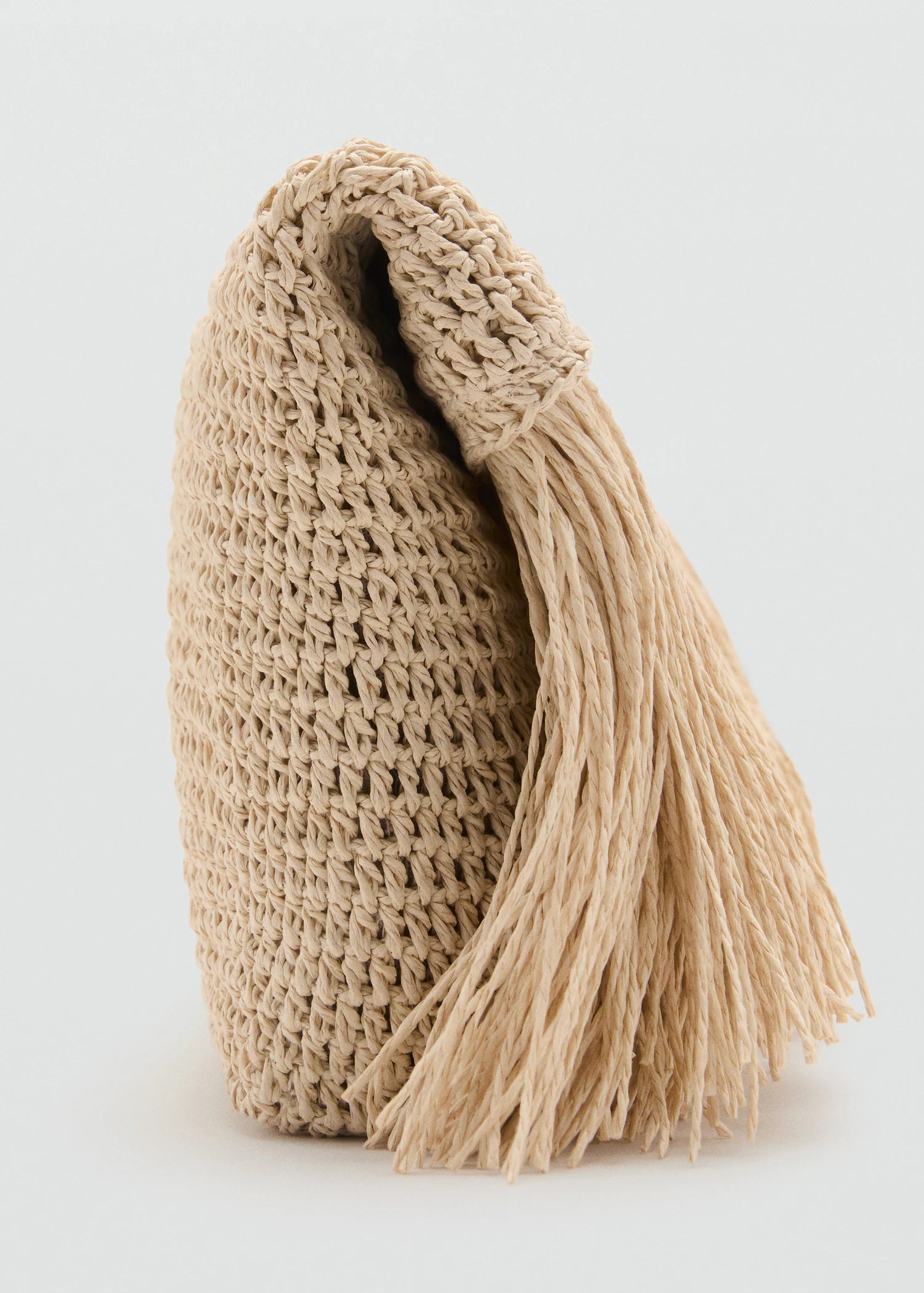 Natural Fibre Handbag With Fringes Beige