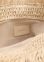 Natural Fibre Handbag With Fringes Beige
