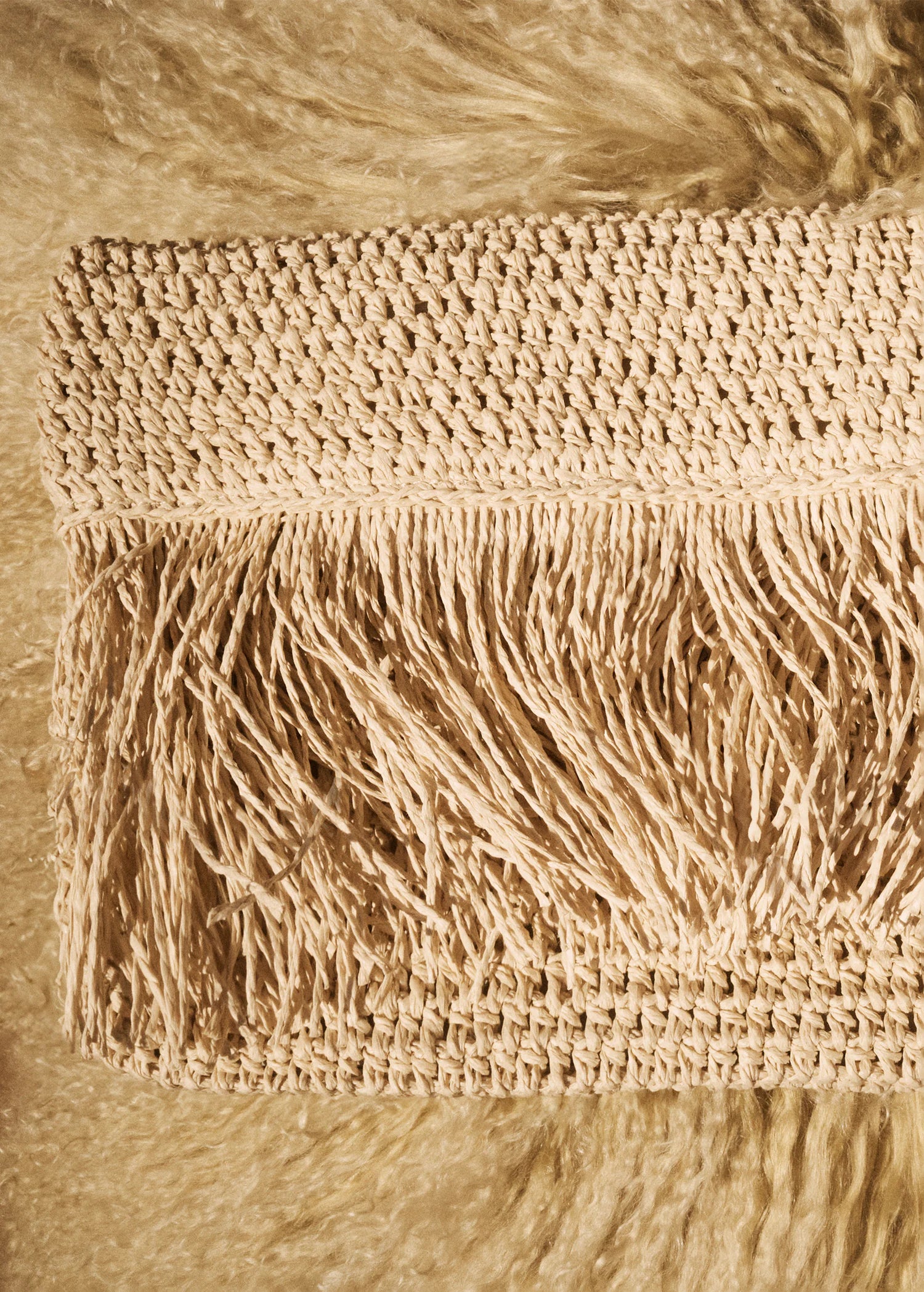 Natural Fibre Handbag With Fringes Beige