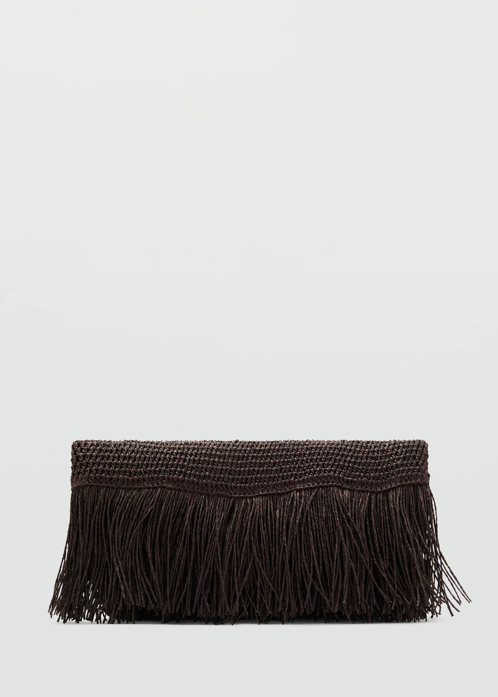 Natural Fibre Handbag With Fringes Chocolate