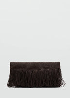 Natural Fibre Handbag With Fringes Chocolate