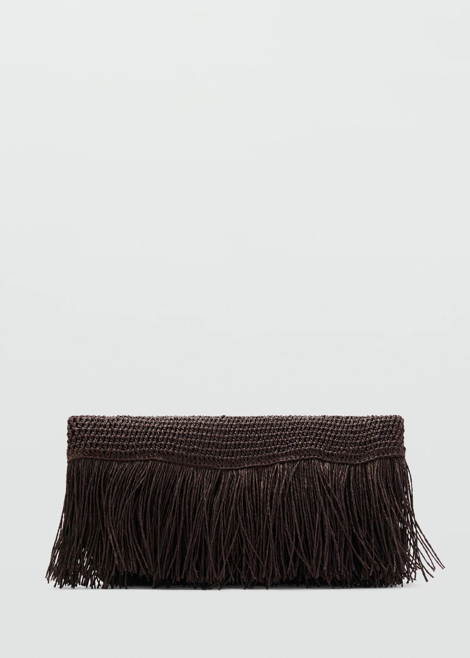 Natural Fibre Handbag With Fringes Chocolate