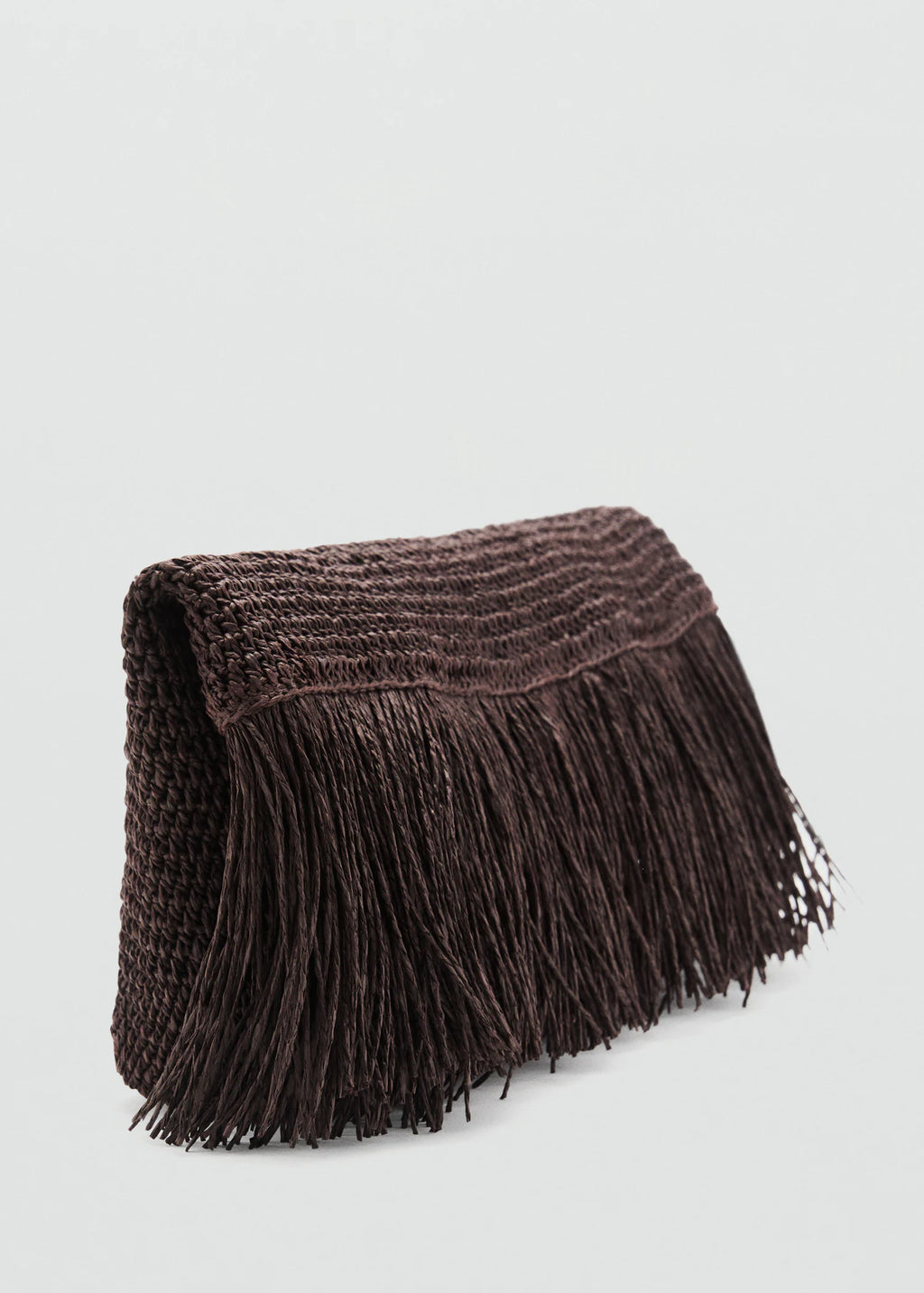Natural Fibre Handbag With Fringes Chocolate