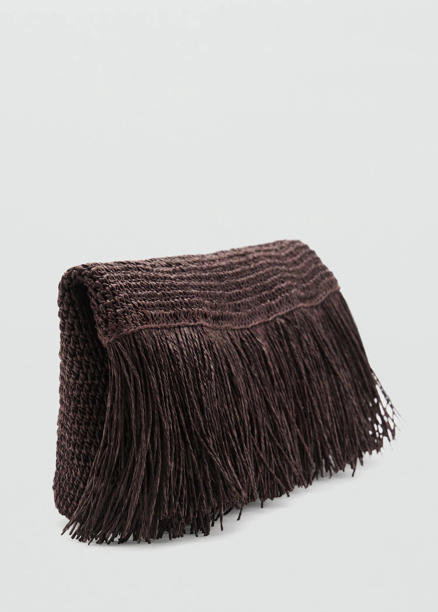 Natural Fibre Handbag With Fringes Chocolate