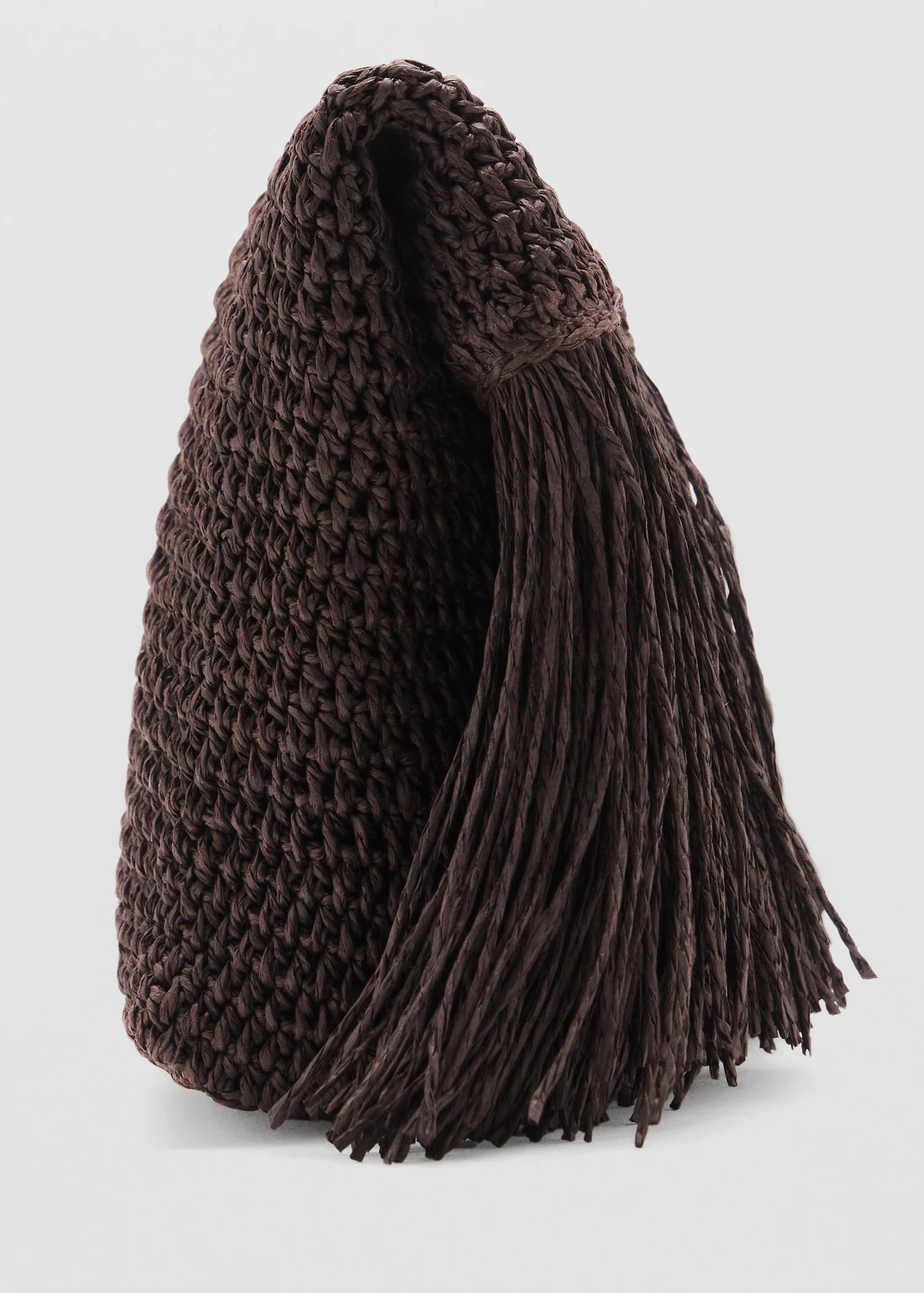 Natural Fibre Handbag With Fringes Chocolate