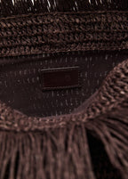Natural Fibre Handbag With Fringes Chocolate