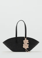 Natural Fibre Basket With Flower Charm Black