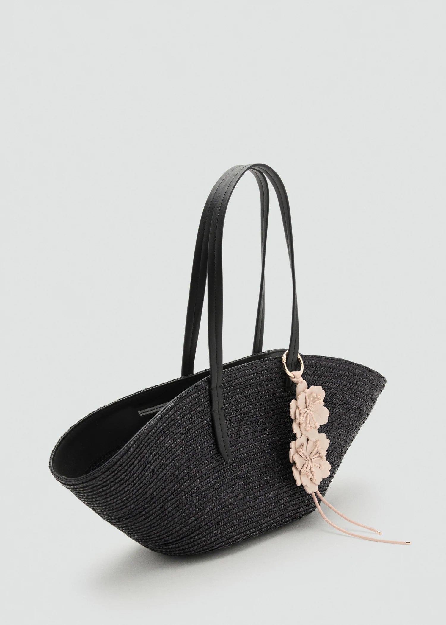 Natural Fibre Basket With Flower Charm Black
