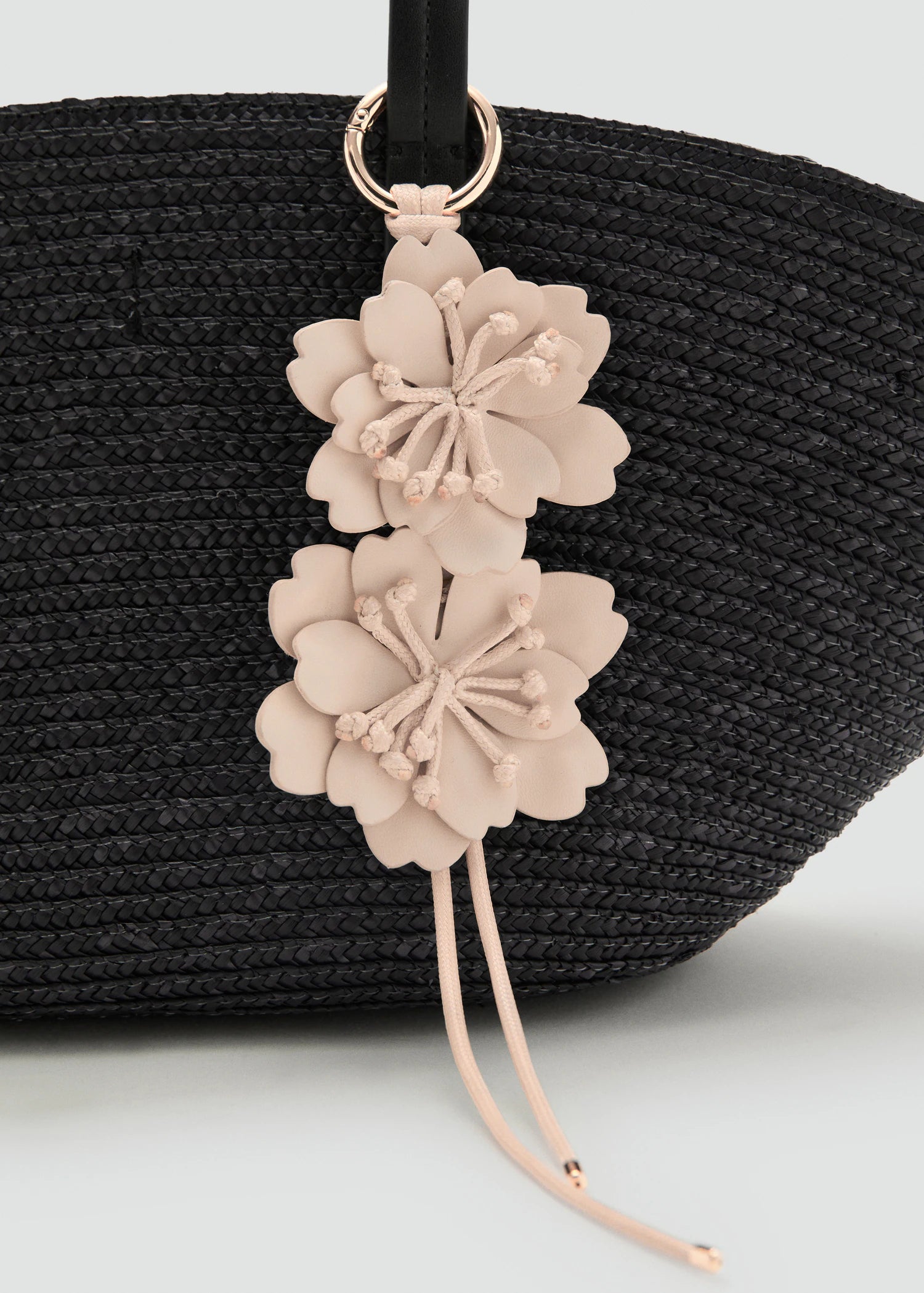 Natural Fibre Basket With Flower Charm Black