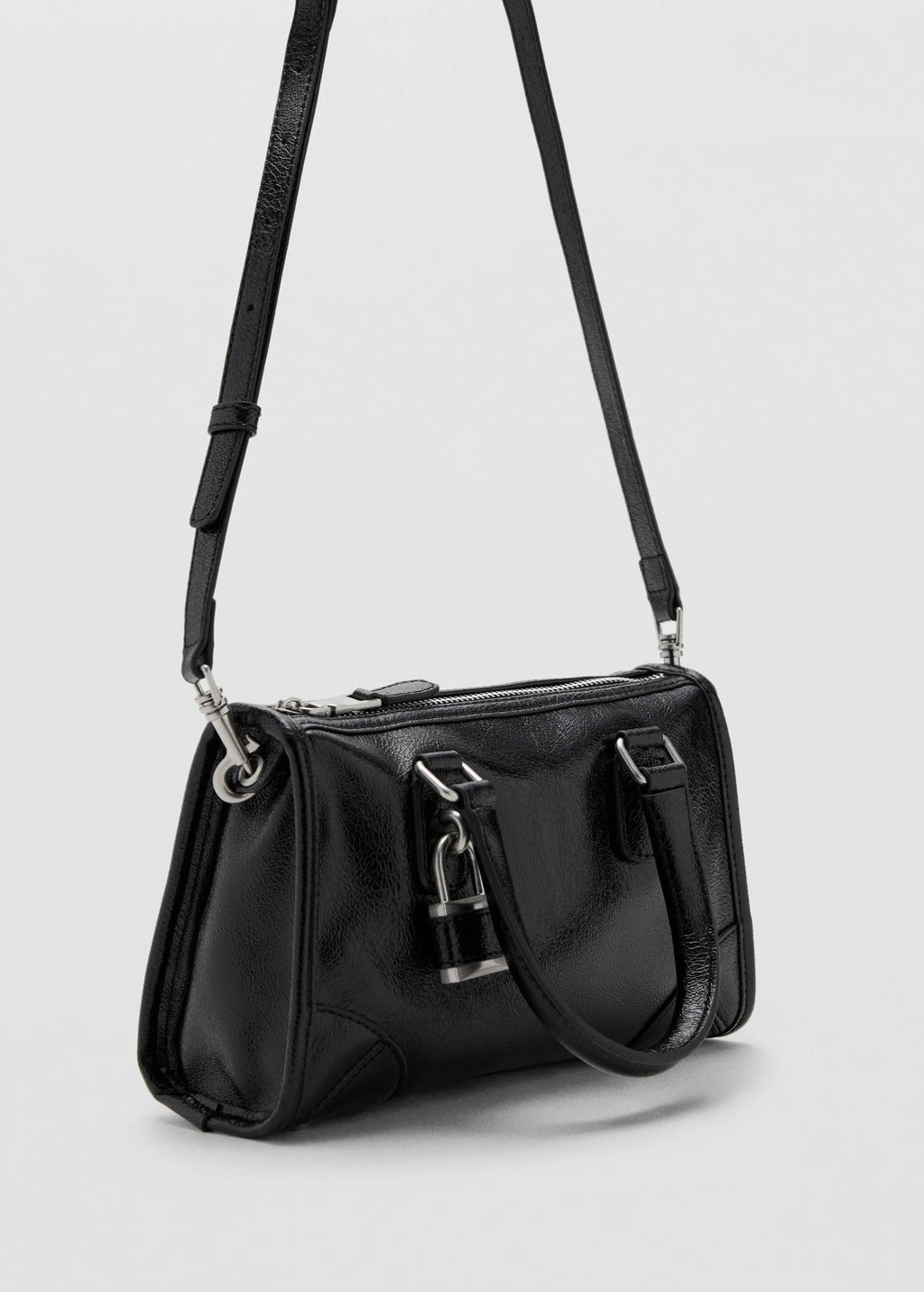 Mini Shiny Handbag With Handles Black
