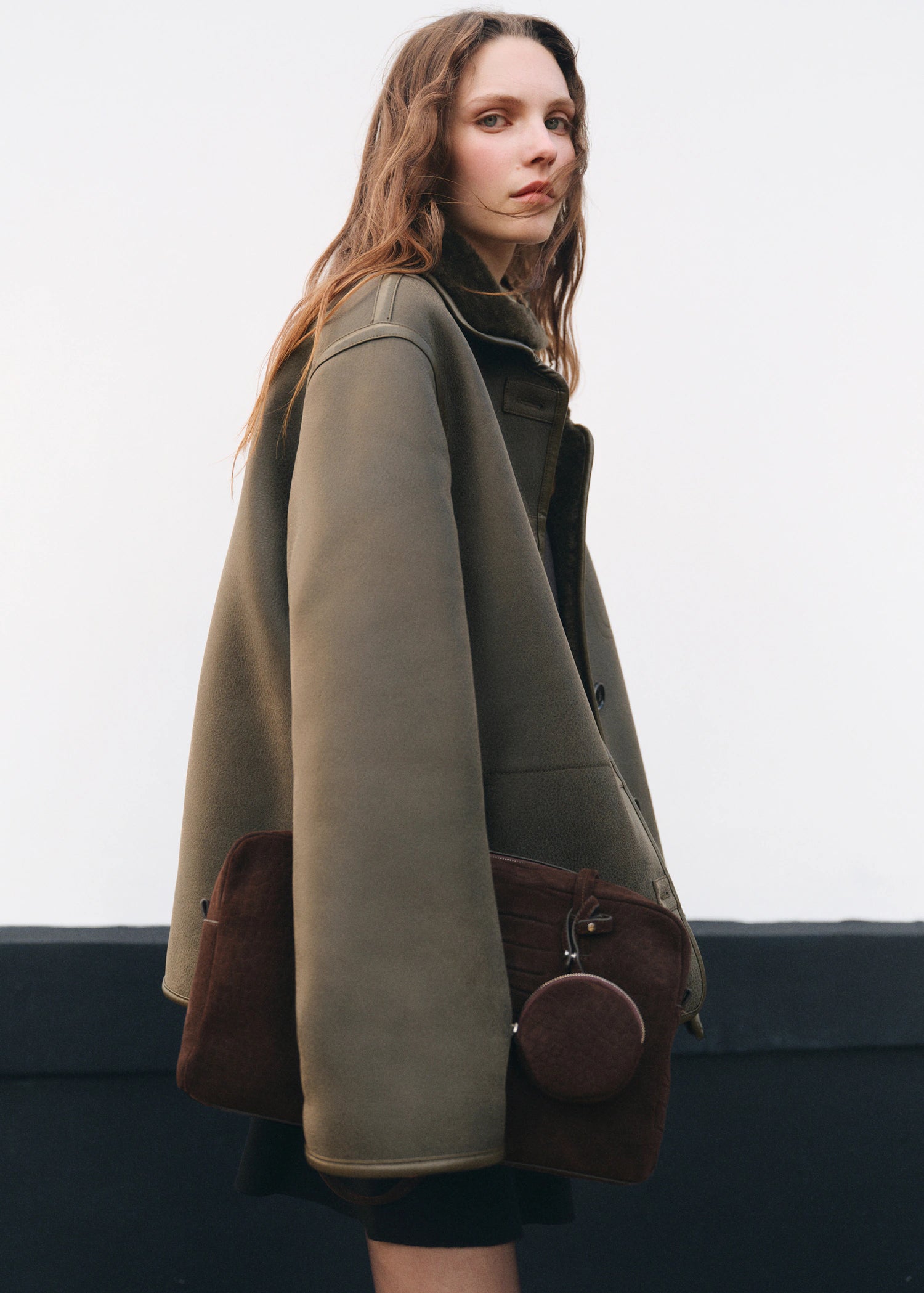 Medium Suede Bowling Bag Chocolate