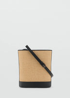 Medium Raffia Effect Bucket Bag Black