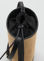 Medium Raffia Effect Bucket Bag Black