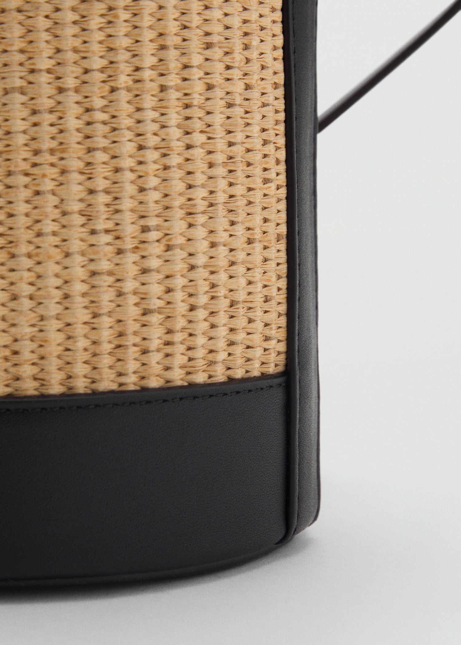 Medium Raffia Effect Bucket Bag Black