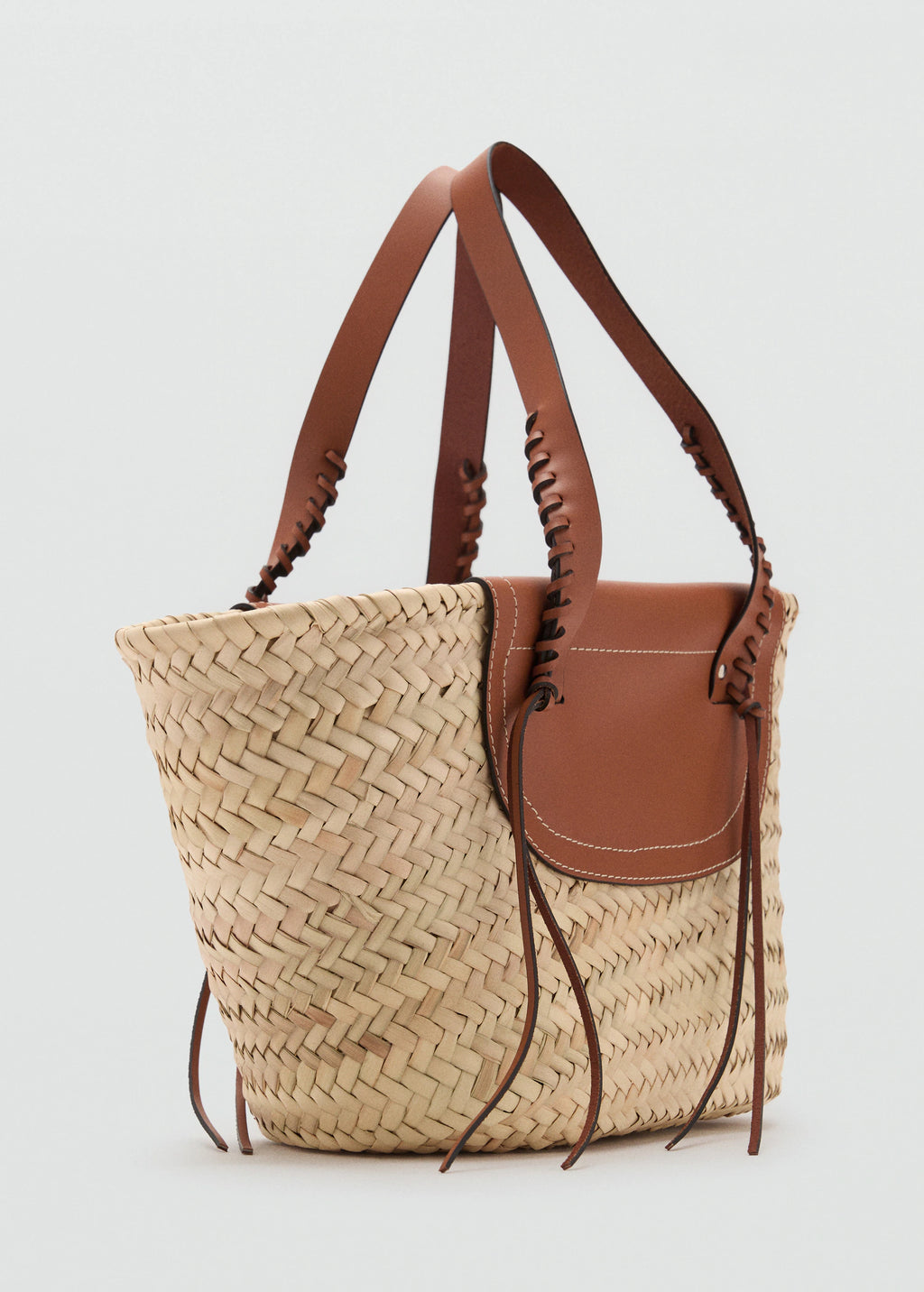 Medium Natural Fibre Tote Bag Leather