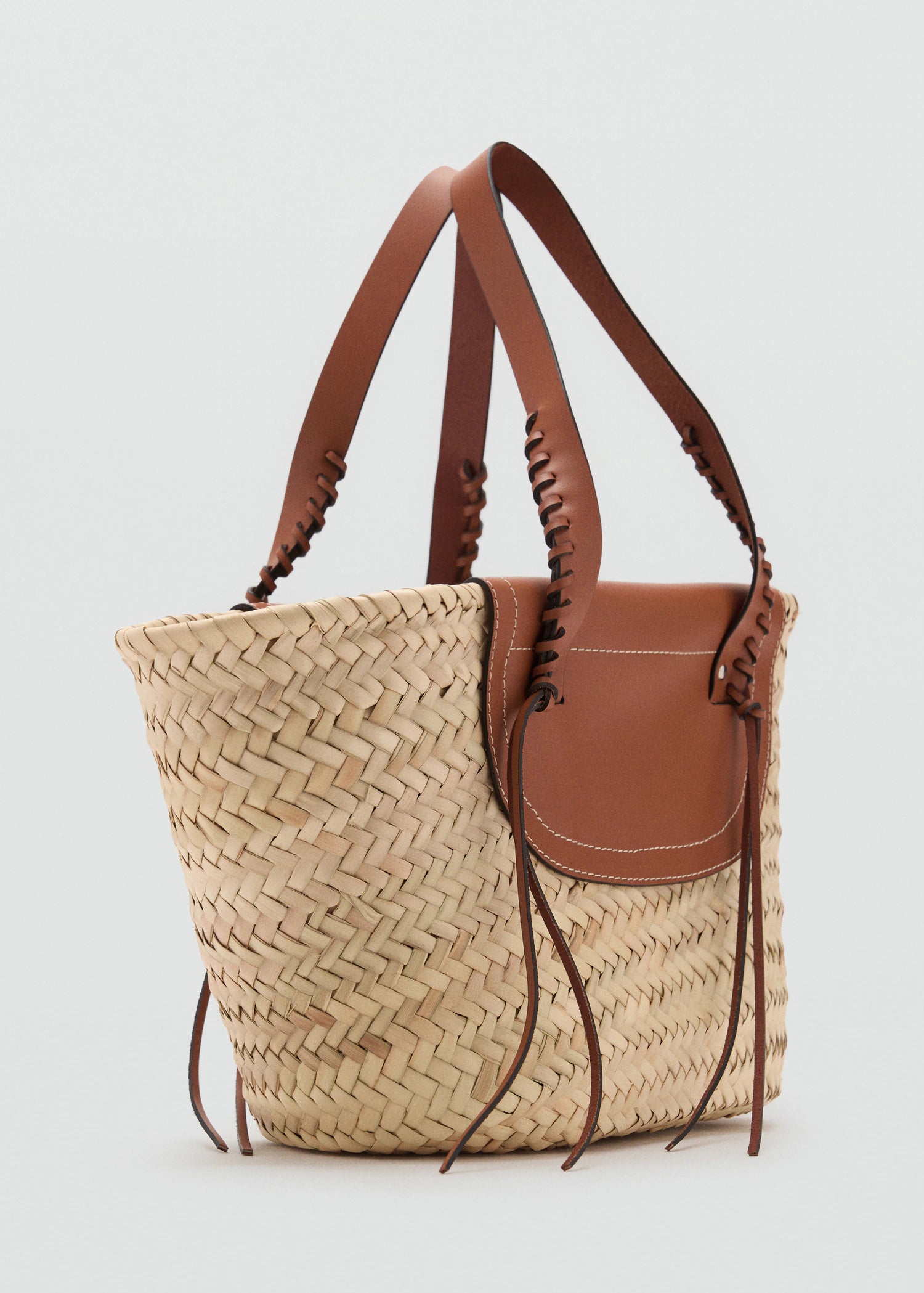 Medium Natural Fibre Tote Bag Leather