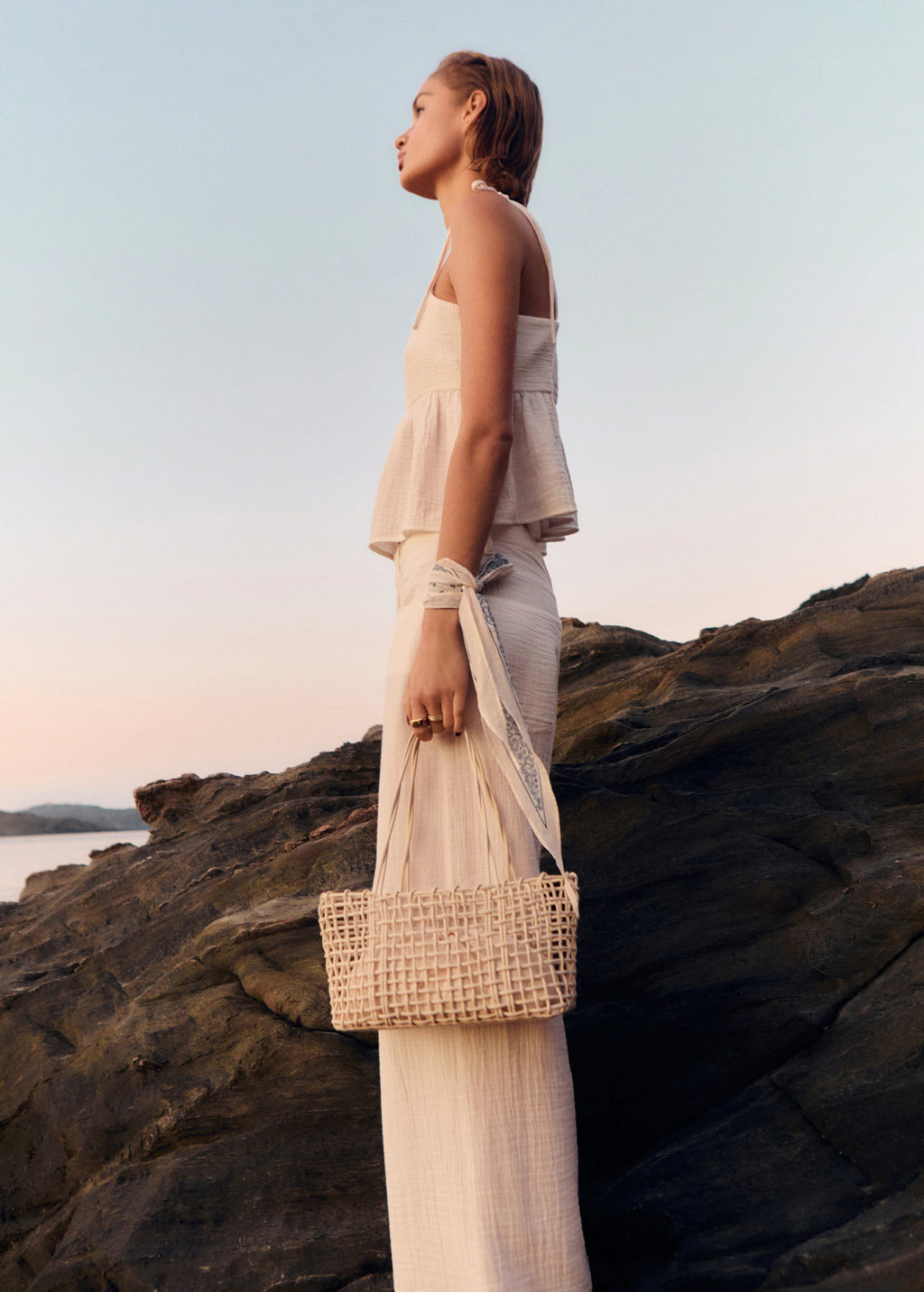 Medium Braided Shoulder Bag Off White