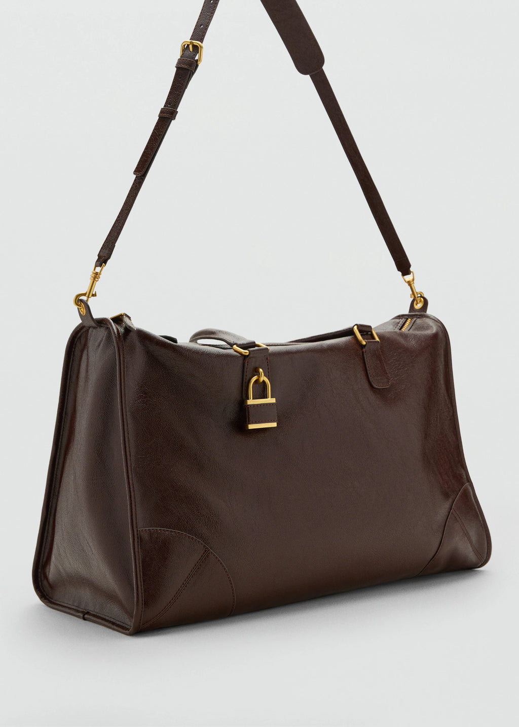 Maxi Shiny Handbag With Straps Chocolate