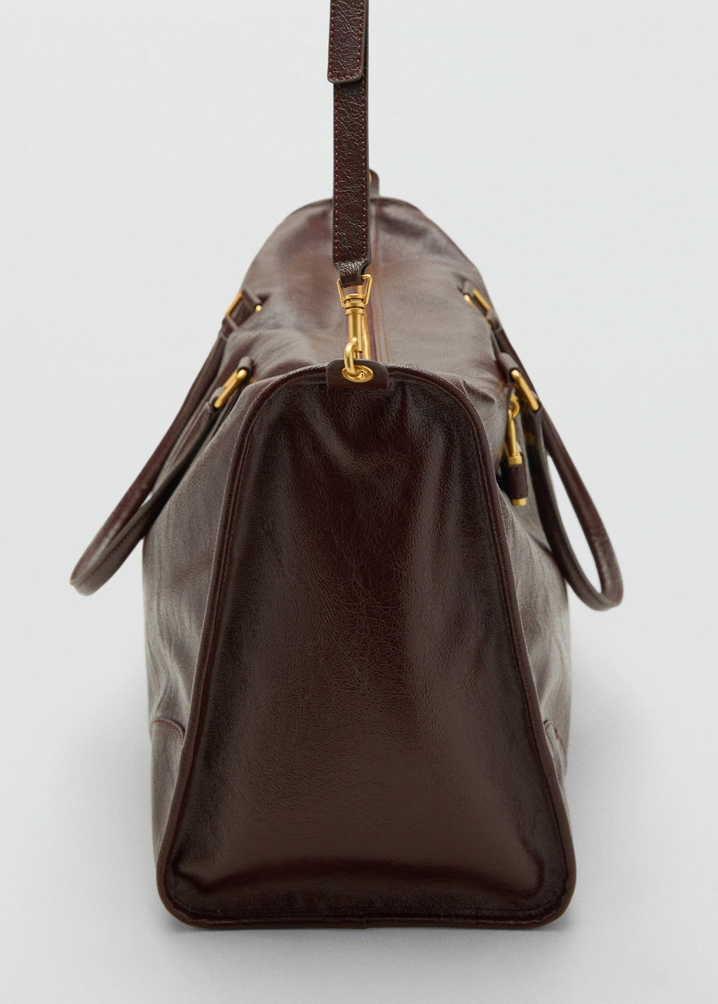 Maxi Shiny Handbag With Straps Chocolate