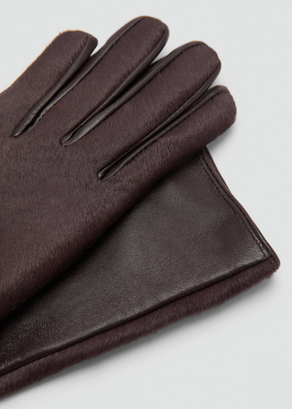Long Leather And Fur Effect Gloves Chocolate