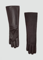 Long Leather And Fur Effect Gloves Chocolate