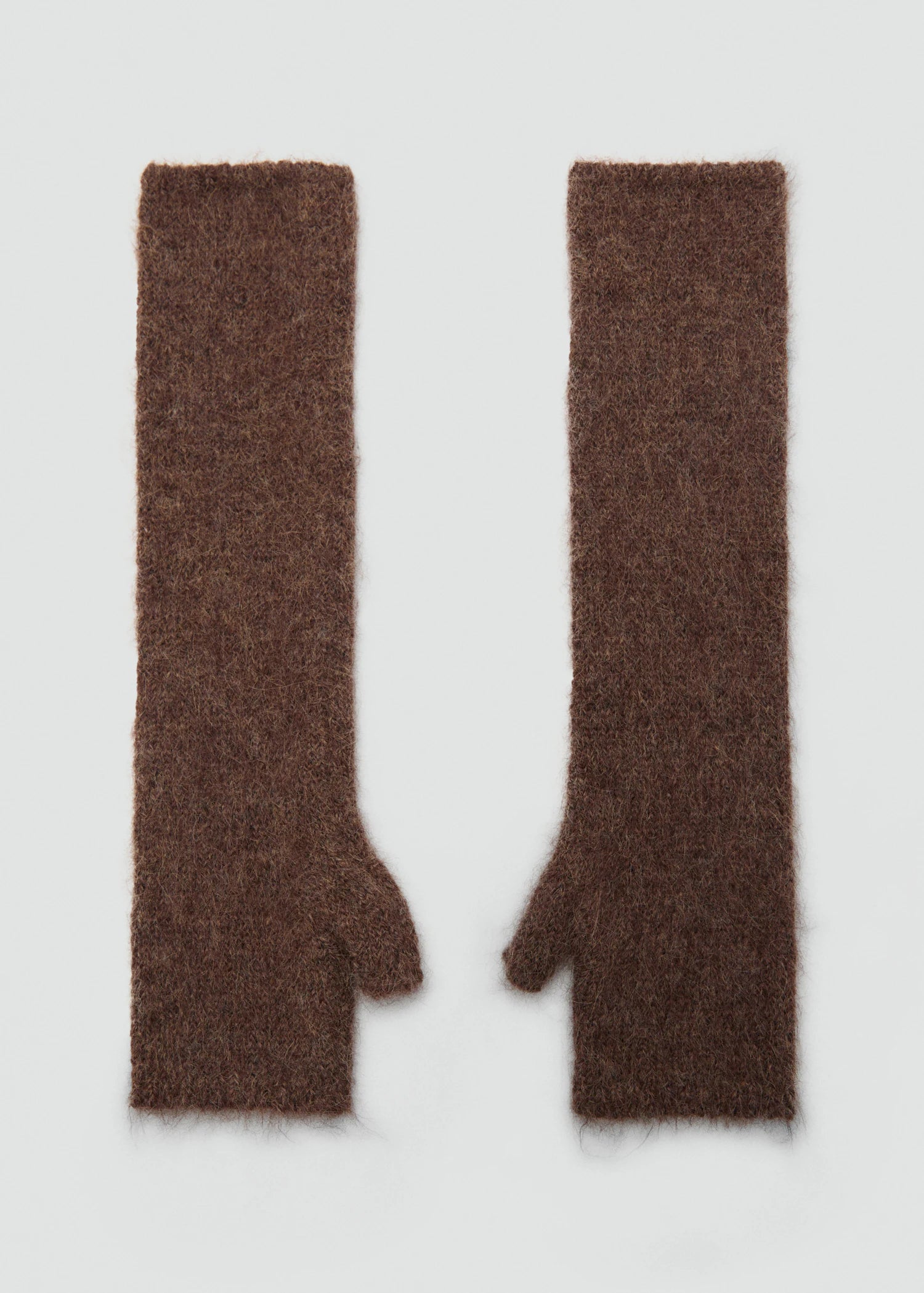 Long Knitted Mittens Brown