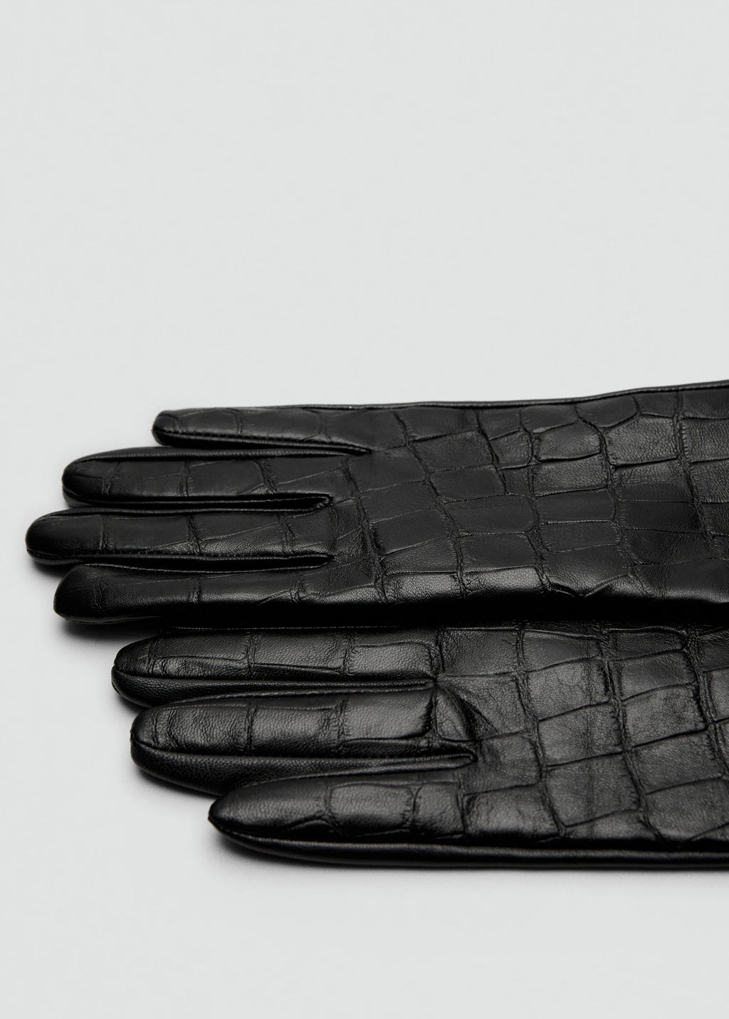 Long Croc Effect Leather Gloves Black