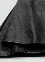 Long Croc Effect Leather Gloves Black